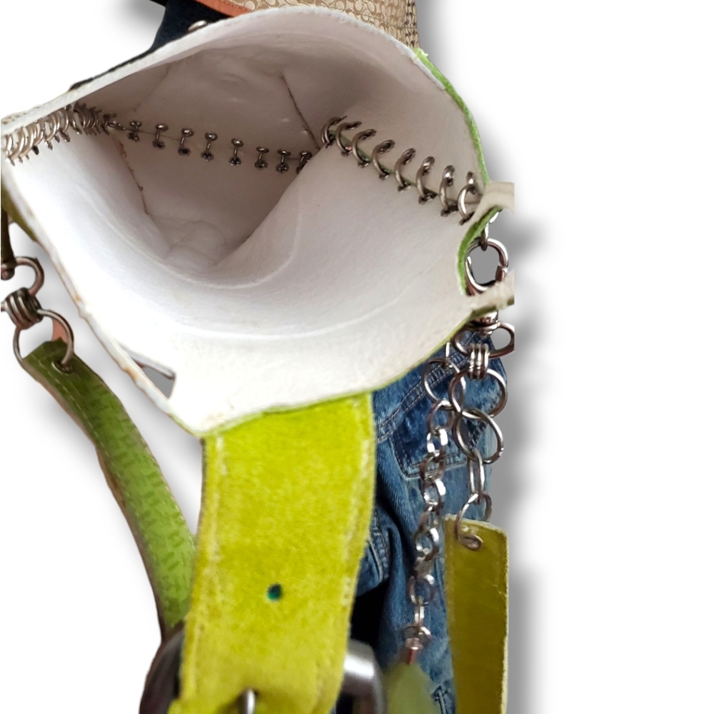 DORA SCHƏBAL Green, Blue,& Purple Leather Crossbody Bag with Wire Embellishment - Picture 10 of 10